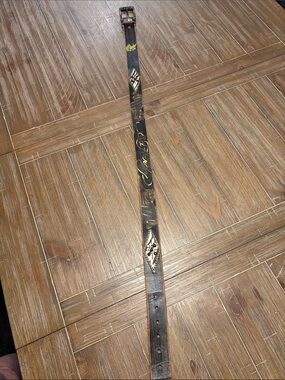 Ed Hardy Black Leather Studded & Tattoo Belt with Yellow Accents